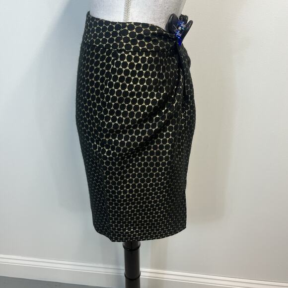 Ann Taylor Black Gold Polka Dot Pencil Skirt Size 2 Straight Knee Career Cocktai - Picture 6 of 9